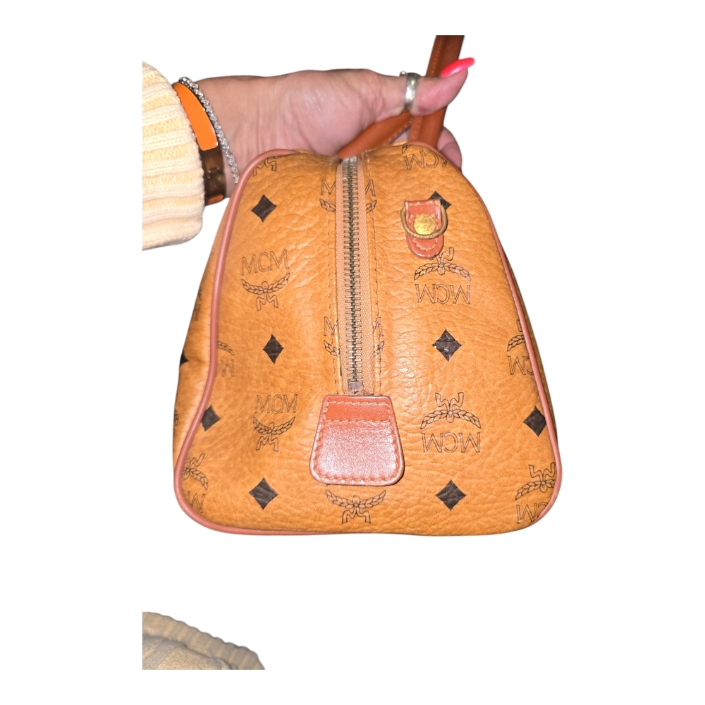 MCM Vintage Monogram Logo Visetos Boston Bag Tan Leather PVC Handbag, WI… - Picture 4 of 17